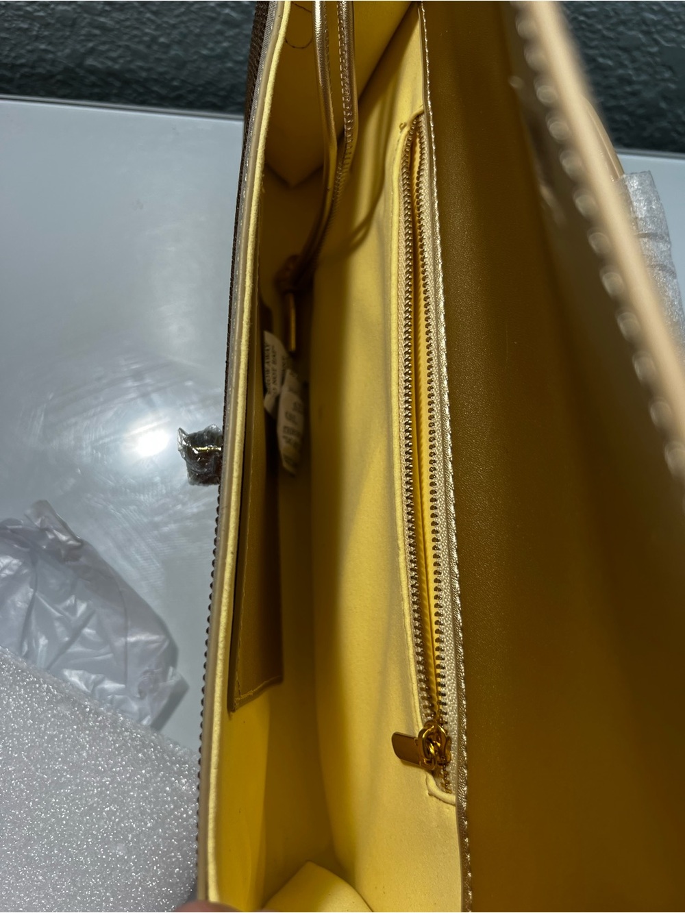 Gold Rhinestone Clutch Handbag purse elegant elongated evening bag crossbody - Picture 8 of 13